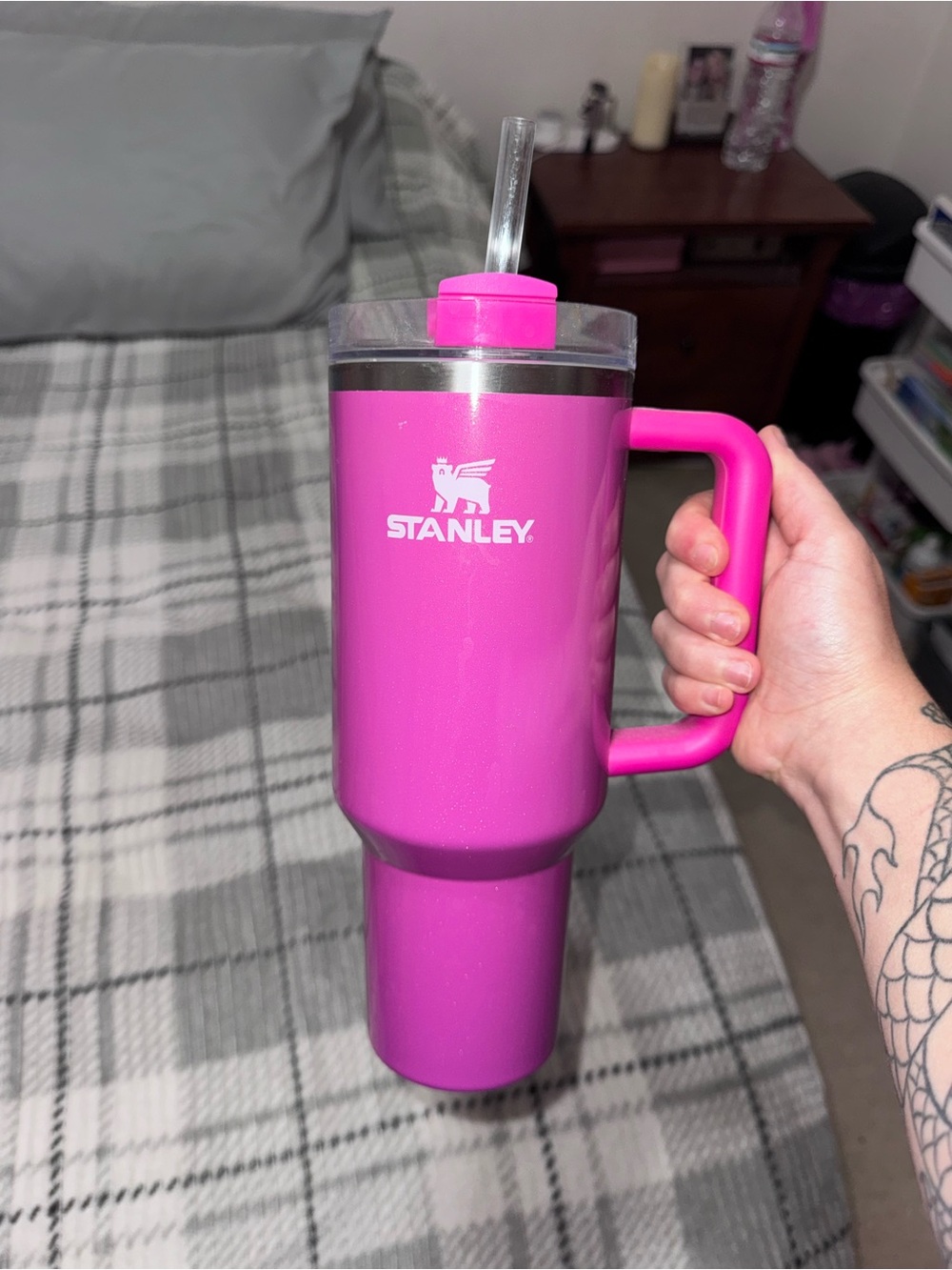 Stanley Hot Pink Insulated Travel Tumbler with Handle and Straw
